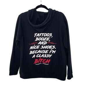 Anvil Outlaw Threadz Hoodie Full Zip‎ Graphic Printed Kangaroo Pocket Black L